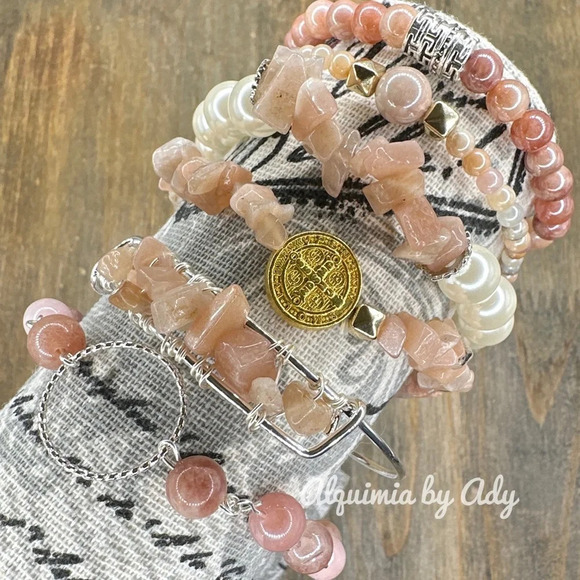 Peach Moonstone beaded bracelet Libra/cancer/Scorpio - Picture 3 of 11